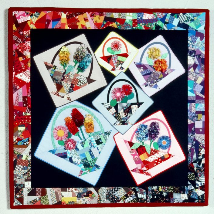 A group of six square cards with flowers on them.